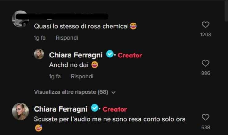 Chiara Ferragni risponde su Rosa Chemical